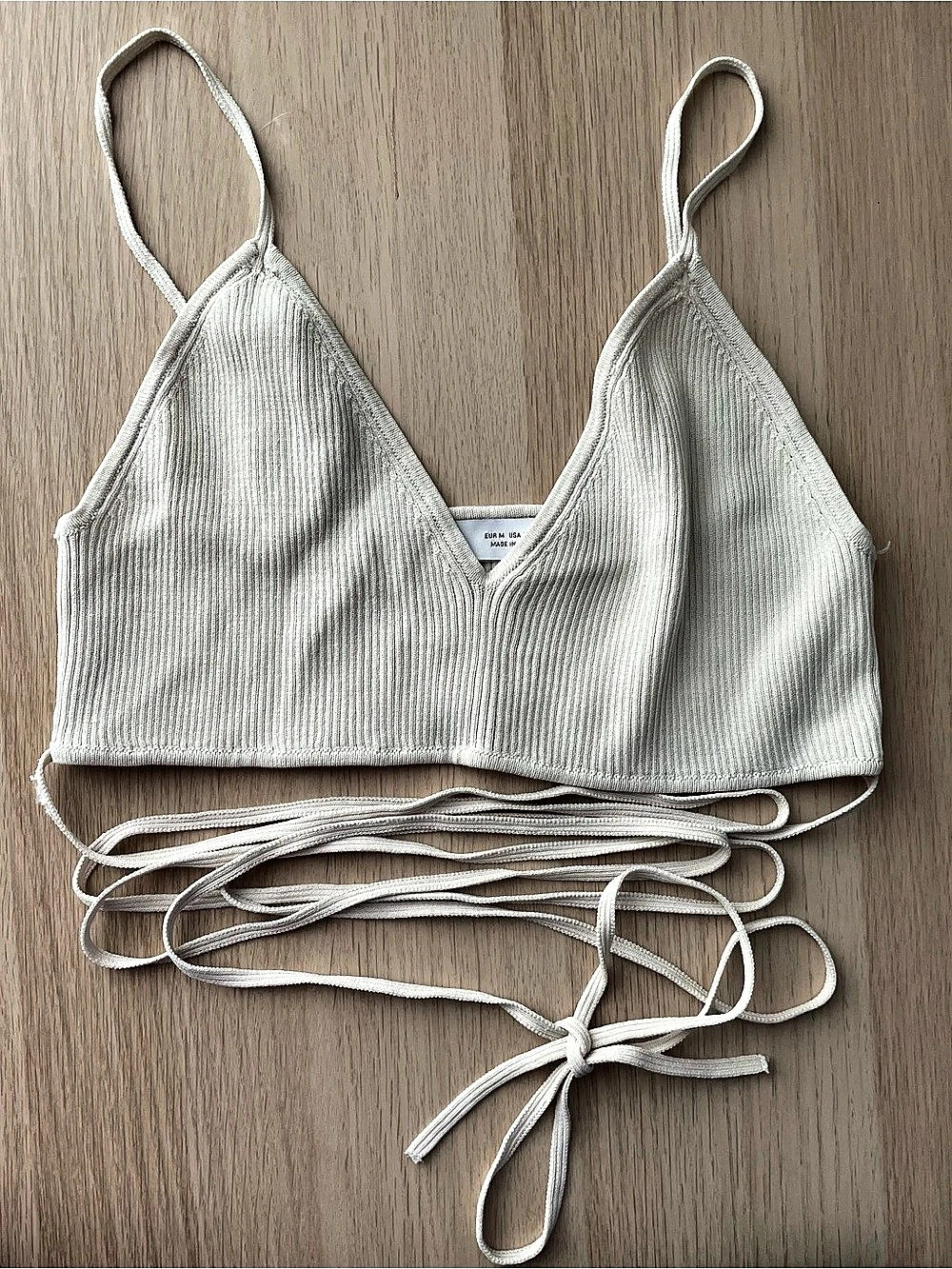 Zara Ribbed Wrap Crop Top ivory